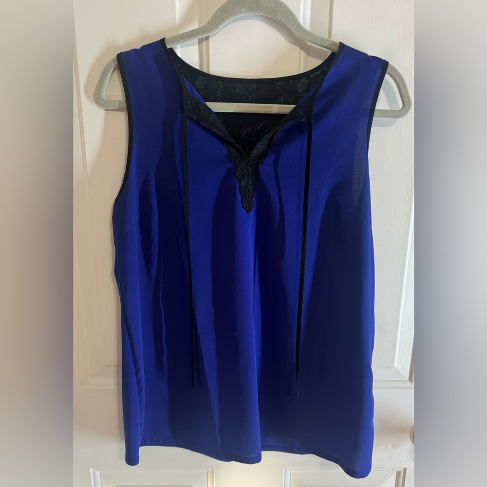 Beautiful cobalt Blue and Lace Detail Sleeveless Blouse